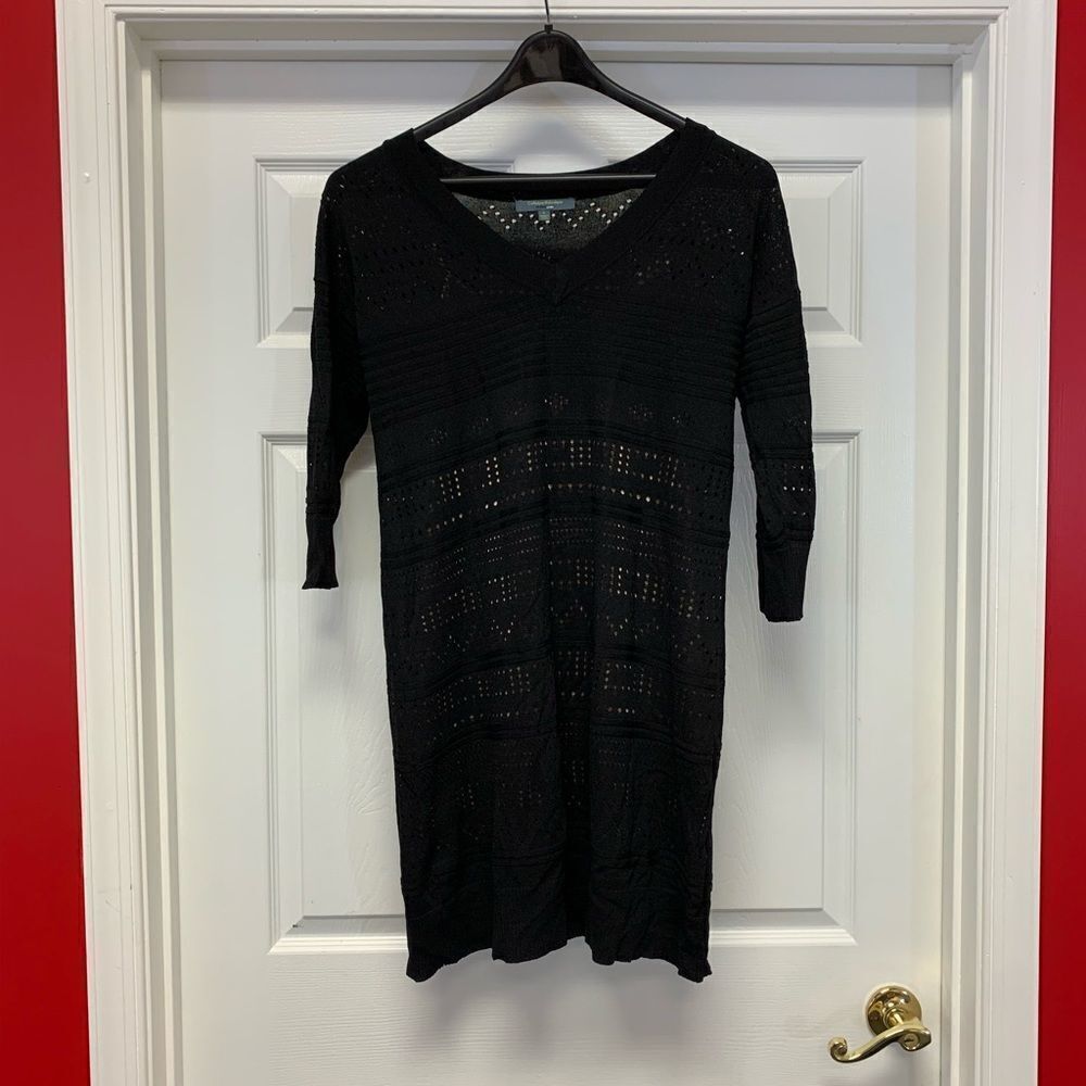 Catherine Malandrino Black Mesh Over Nude Dress L